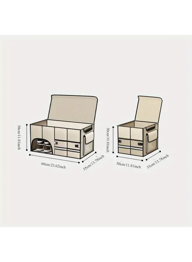 Large Car Trunk Organizer With Lid Foldable Multi Compartment Storage Box Coffee Color - Image 2